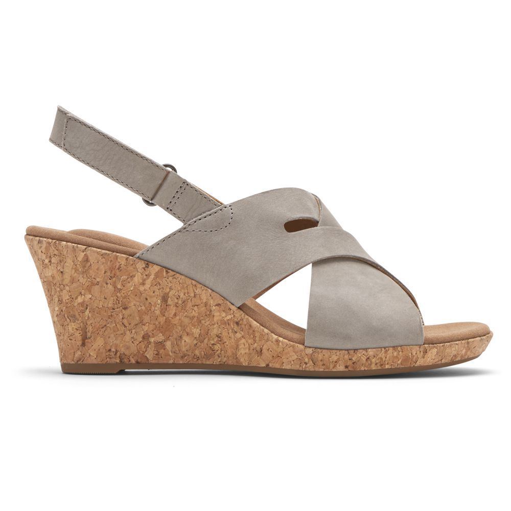 Rockport Canada Briah Slot Slingback - Womens Wedges Sandals Beige (MKT013249)